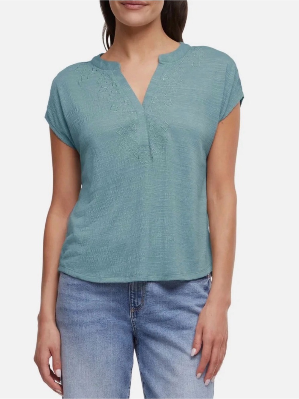 New! Orvis Embroidered Split Neck Textured Knit Shirt Womens Size XL